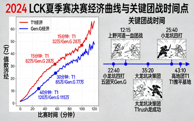 英雄联盟LCK决赛经济曲线与关键团战时间点详细数据图表